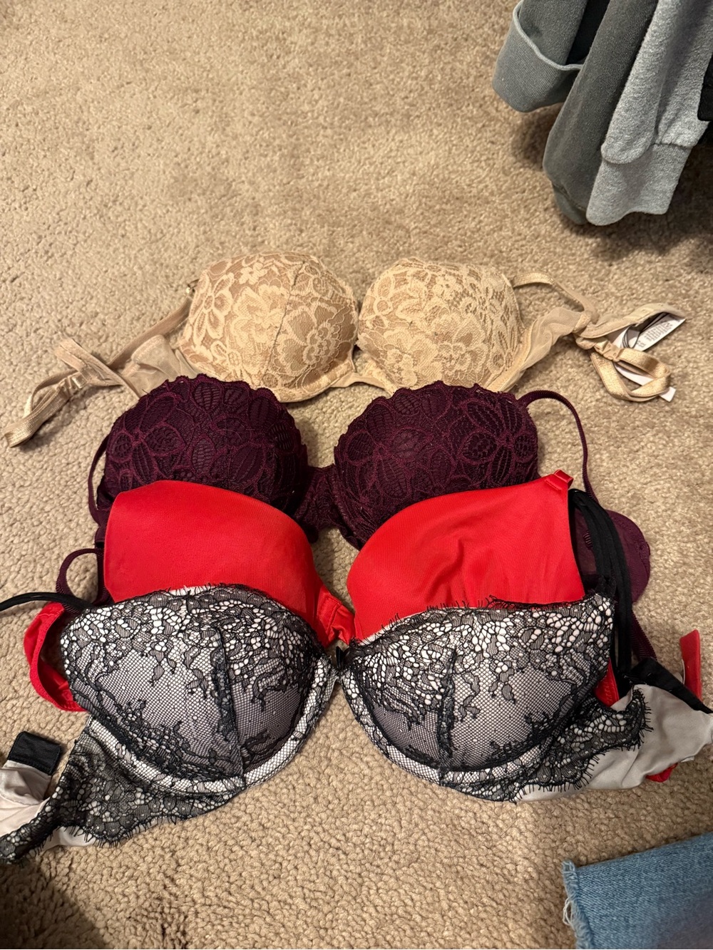 Women’s Lace and Satin Bra Set - Red, Burgundy, Beige, Black Lace